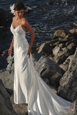 Abito da Sposa Tubino in Raso in Pizzo Schiena Nuda con Increspato