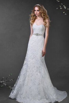 Abito da Sposa con Fiocco Senza Maniche Allacciato con Applique Naturale