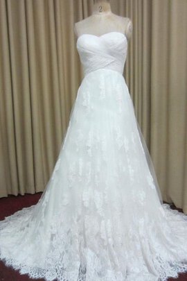 Abito da Sposa con Applique A Terra Allacciato Cuore con Increspato