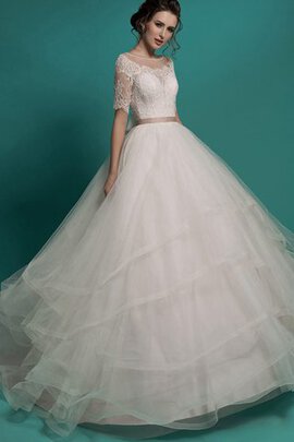 Abito da Sposa con Applique a Riva con Bottone con Nastro con Seghettato