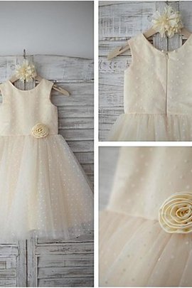 Abito da Cerimonia Bambini Principessa Tondo Naturale in Tulle con Fiore