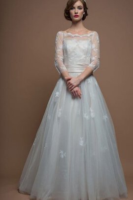 Abito da Sposa A Terra Largo in Tulle con Tre Quarti Lunghezza Maniche con Applique