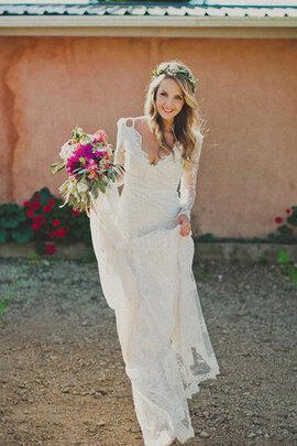 Abito da Sposa con Ricamo Tubino in Pizzo in Tulle con Maniche Lunghe