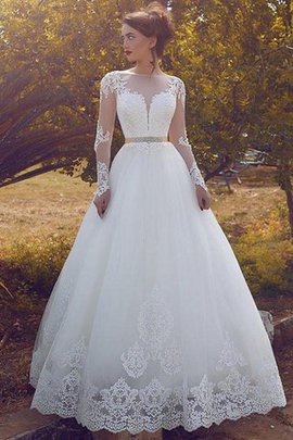 Abito da Sposa Naturale con Maniche Lunghe Largo A Terra in Tulle