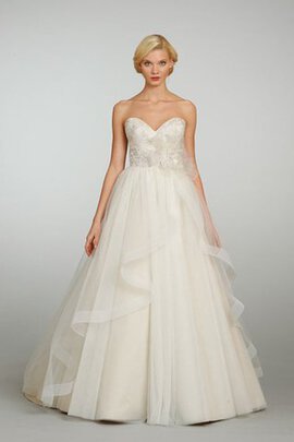 Abito da Sposa con Increspature Ball Gown Naturale Spazzola Treno Cuore