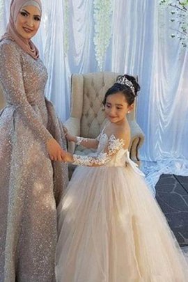 Abito da cerimonia bambini spazzola treno perfetto ball gown naturale con fiore in tulle