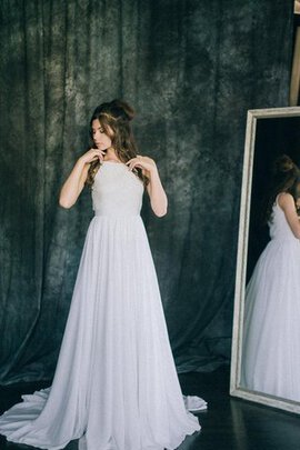 Abito da Sposa Barchetta Semplice Lusso in Chiffon Senza Maniche