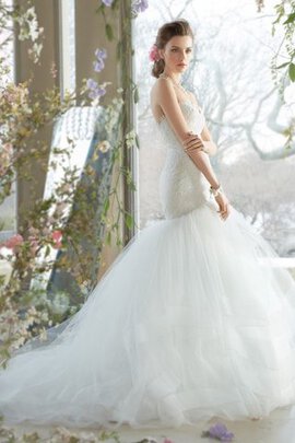 Abito da Sposa A-Line in Pizzo Bassa in Tulle Spazzola Treno