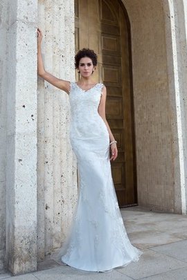 Abito da Sposa Sirena Spazzola Treno Naturale Lunghi Senza Maniche