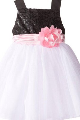 Abito da Cerimonia Bambini in Tulle Quadrato Cerniera Senza Maniche con Fiore