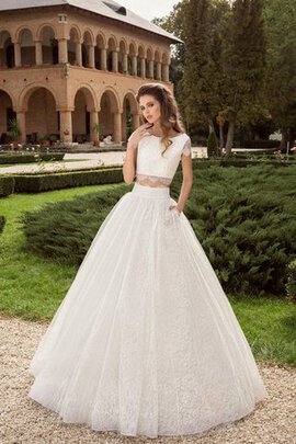 Abito da Sposa A-Line in Pizzo Naturale A Terra due Pezzi