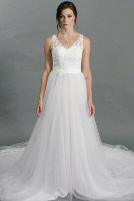 Abito da Sposa A-Line in Tulle in Pizzo Naturale Lungo