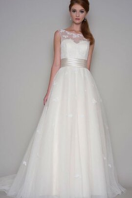 Abito da Sposa Coda A Strascico Corto A-Line con Applique in Tulle Tondo