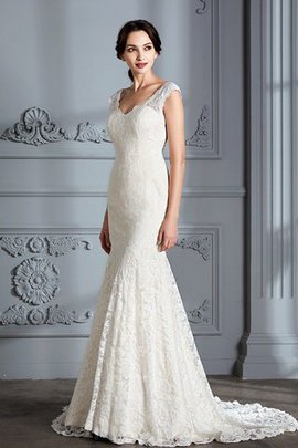 Abito da Sposa V-Scollo Senza Maniche Spazzola Treno Naturale Sirena