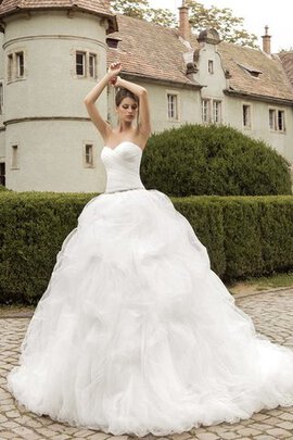 Abito da Sposa A Terra con Cristino con Cascata Volant in Tulle Senza Maniche