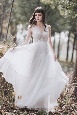 Abito da sposa romantico convenzionale senza maniche vendita calda a-line in tulle