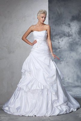 Abito da Sposa con Applique in Raso Senza Strap Ball Gown Naturale