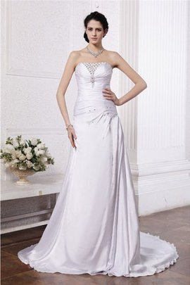 Abito da Sposa con Perline Alta Vita con Increspature A-Line in Seta Come Satin