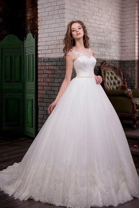 Abito da Sposa con Applique in Pizzo Naturale A Terra Senza Maniche