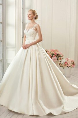 Abito da Sposa Senza Maniche Profondo V-scollo in Raso Favola con Applique