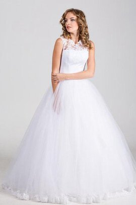 Abito da Sposa in Pizzo Allacciato Lupetto in Tulle Senza Maniche