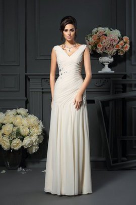 Abito Mamma Sposa Lunghi con Perline in Chiffon con Applique V-Scollo