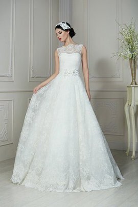 Abito da Sposa Semplice in Pizzo Naturale Senza Maniche con Fiore