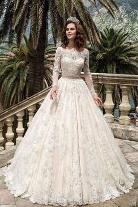 Abito da Sposa con Maniche Lunghe in Pizzo con Bottone A-Line Moda