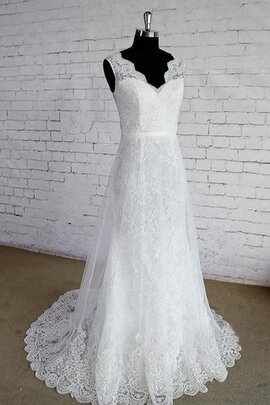 Abito da Sposa Seghettato Scollo in Pizzo V-Scollo Senza Maniche Semplice