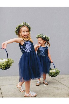 Abito da Cerimonia Bambini Senza Maniche con Paillette Sensuale con Fiore Corto