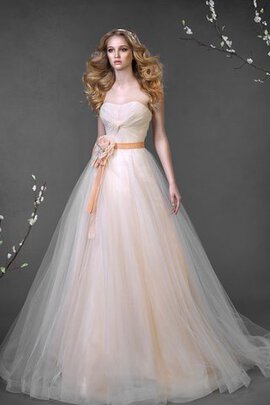 Abito da Sposa Naturale Coda A Strascico Corto in Tulle Cuore Senza Maniche