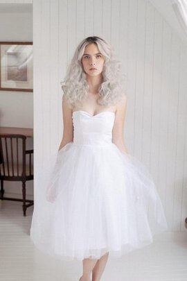 Abito da Sposa Naturale Cerniera A-Line in Tulle Senza Maniche