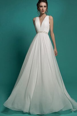 Abito da Sposa Senza Maniche V-Scollo Classico con Piega in Chiffon