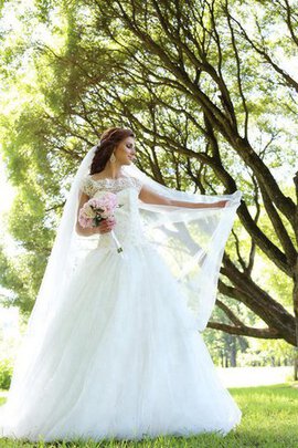 Abito da Sposa A-Line Allacciato Naturale in Tulle con Perline