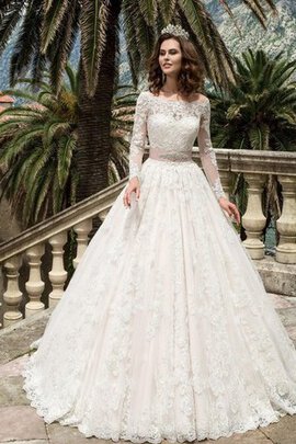 Abito da Sposa in Pizzo con Fiore con Piega Radiosa Stravagante