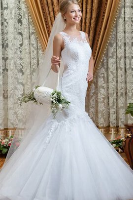 Abito da Sposa Senza Maniche Tondo A Terra con Applique Lunghi