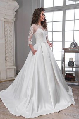 Abito da Sposa con Fiocco A Terra con Applique Cerniera con Tre Quarti Lunghezza Maniche