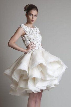 Abito da Sposa in Organza con Increspature in Pizzo Alta Vita A-Line