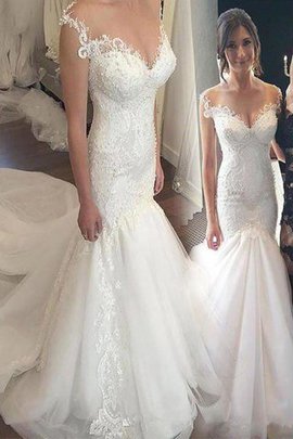 Abito da sposa sirena con ricamo scollegato cerniera con applique a chiesa