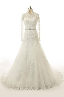 Abito da Sposa in Pizzo in Pizzo con Bottone Lupetto con Maniche Lunghe