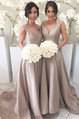Abito da Damigella Principessa in Taffeta V-Scollo Naturale Spazzola Treno