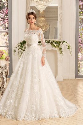 Abito da Sposa con Piega con Applique con Bottone Cuore Coda A Strascico Corto