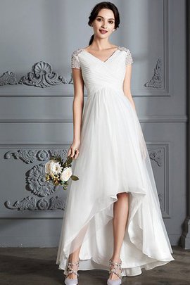 Abito da Sposa Asimmetrico V-Scollo in Tulle Asimmetrici Principessa