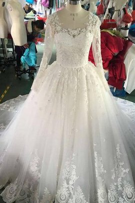 Abito da Sposa Quadrato con Paillette con Bottone Coda A Strascico Cappella Originale