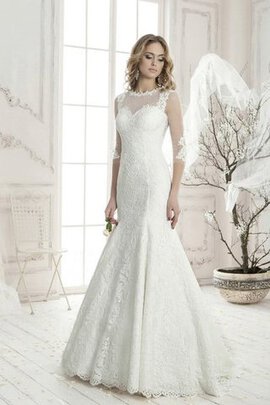 Abito da Sposa con Applique Largo Sirena con Tre Quarti Lunghezza Maniche Naturale