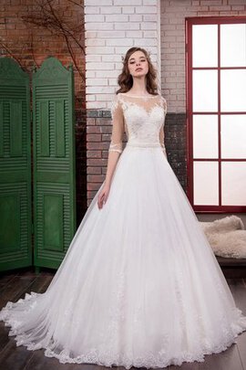 Abito da Sposa in Tulle Classico con Mezze Maniche Naturale A-Line