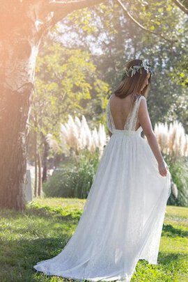 Abito da Sposa Semplice V-Scollo Senza Maniche Spazzola Treno Profondo V-scollo