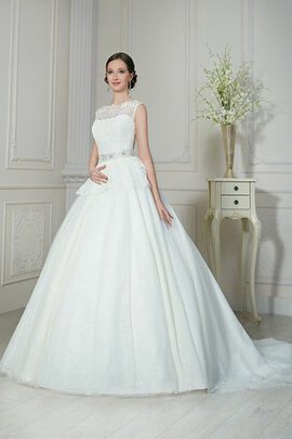 Abito da Sposa in Tulle Radiosa Senza Maniche Conservatore Coda A Strascico Corto