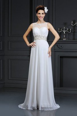 Abito da Sposa con Increspature Lunghi Alta Vita Barchetta Coda A Strascico Cappella