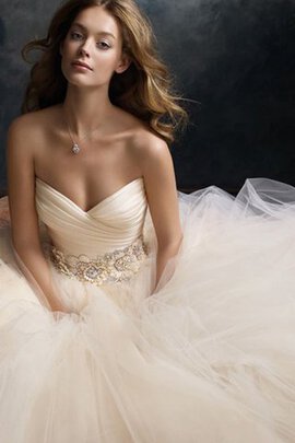 Abito da Sposa Radiosa Naturale Senza Maniche Schiena Nuda con Increspato